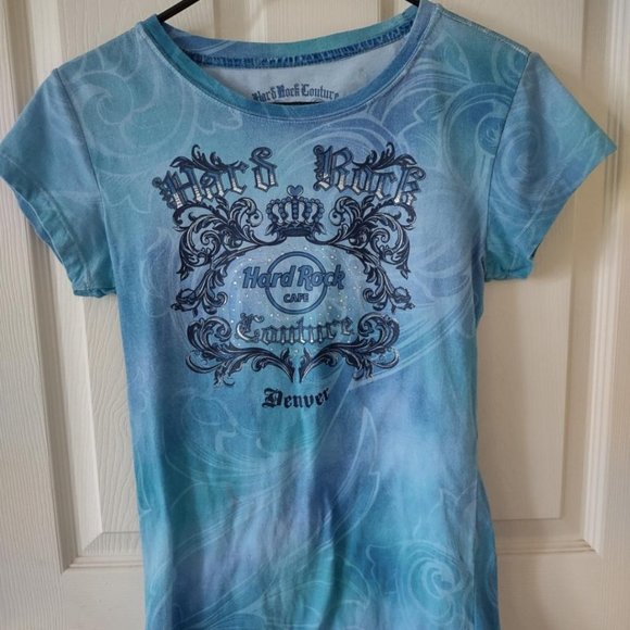 Ladies Hard Rock Couture Denver Blue Shirt Medium - Picture 2 of 10